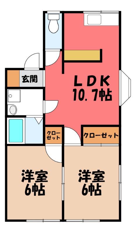 リブレス桐生堤町A(2LDK/1階)の間取り写真