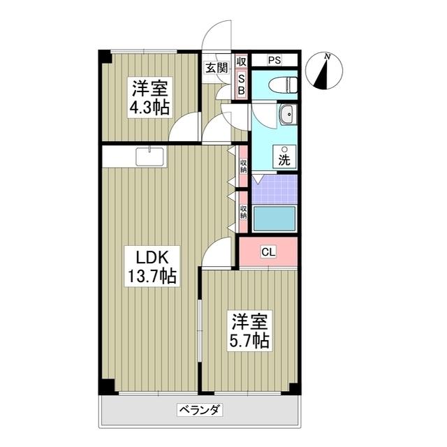 千代田マンション 川越(2LDK/2階)の間取り写真