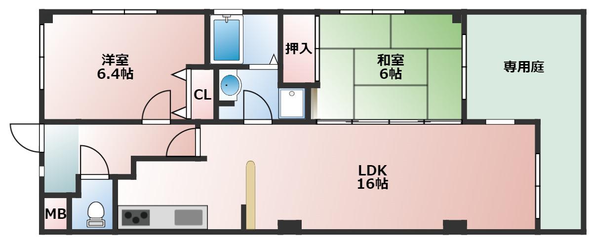 サンフォーレ西明石(2LDK/1階)の間取り写真