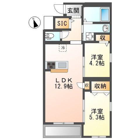 シャイン湘南(2LDK/1階)の間取り写真