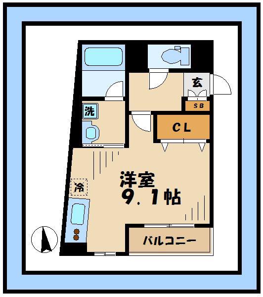 コットンハイツⅡ(ワンルーム/2階)の間取り写真
