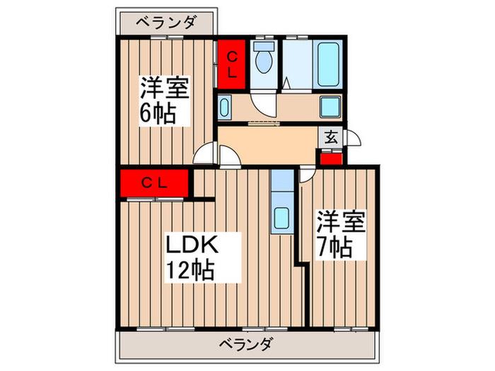CASA六高台(2LDK/1階)の間取り写真