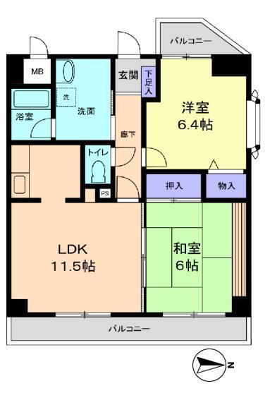 グランパルクー東野川2丁目-(2LDK/4階)の間取り写真
