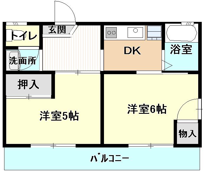 コットンテールハウス (2DK/2階)の間取り写真
