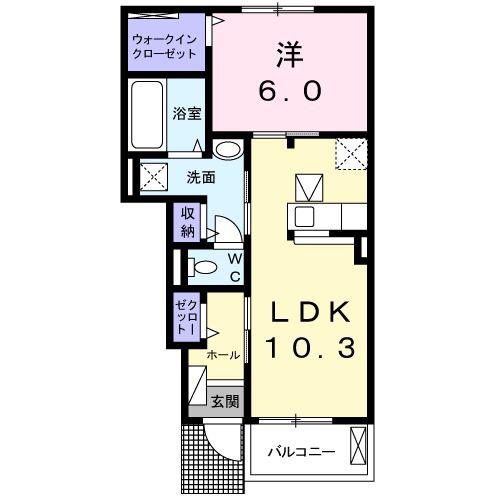 ヴィヴァーチェ B(1LDK/1階)の間取り写真