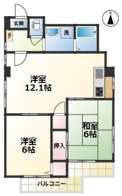 シャトーブリヤーン(2LDK/2階)の間取り写真