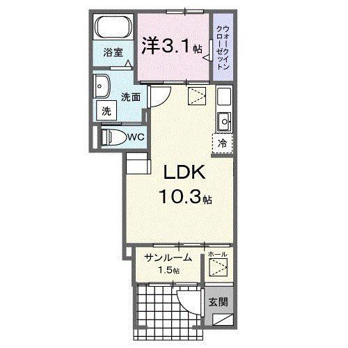 カルメル(1LDK/1階)の間取り写真
