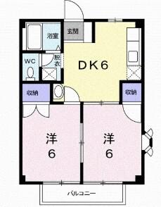 ニューシティ根木(2DK/2階)の間取り写真
