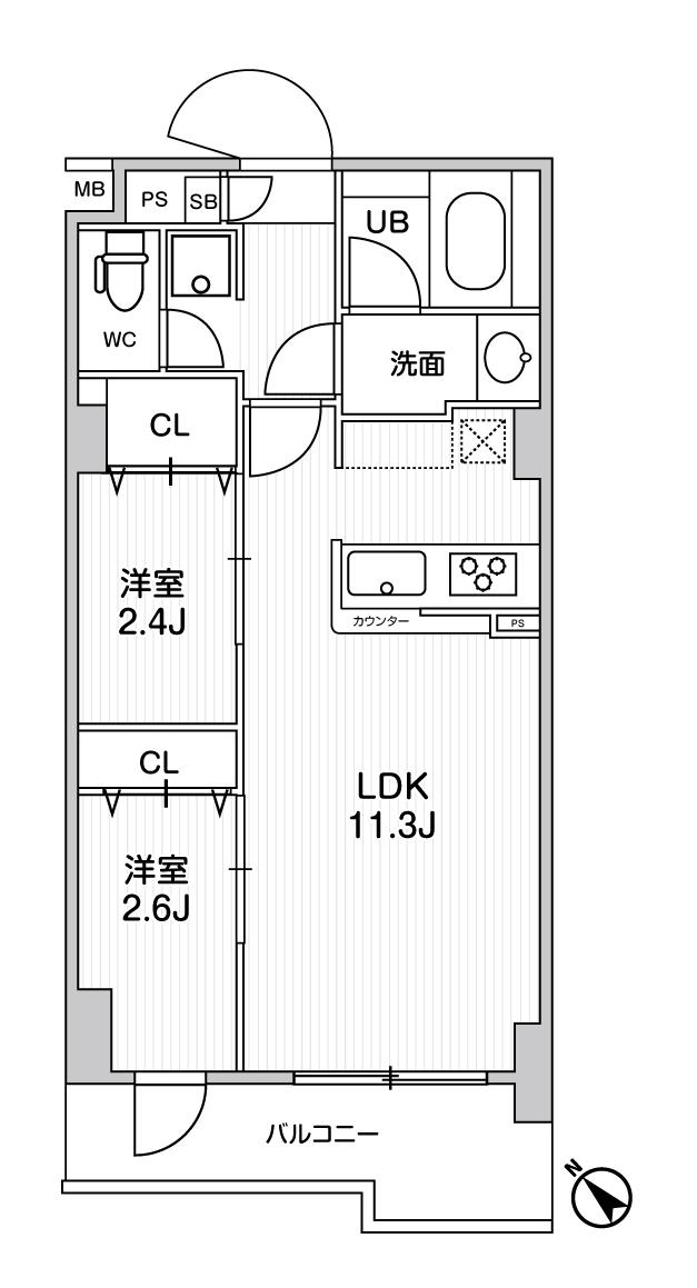 ドゥーエ曳舟 旧アルファコート曳舟3(2LDK/4階)の間取り写真
