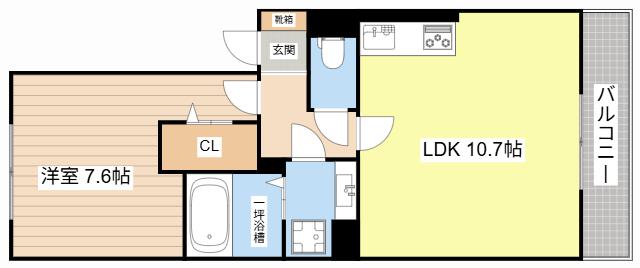 クレメント五個荘(1LDK/1階)の間取り写真