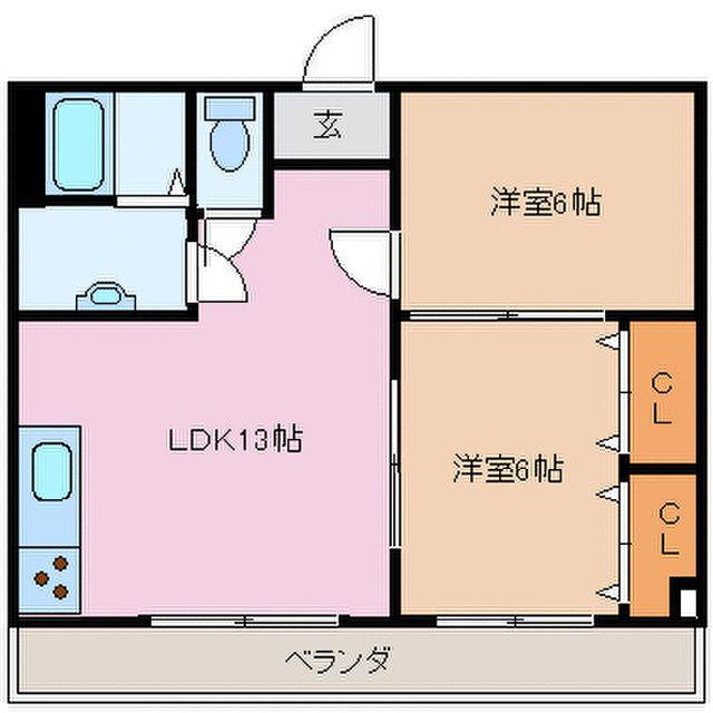 中央ハイツ(2LDK/3階)の間取り写真