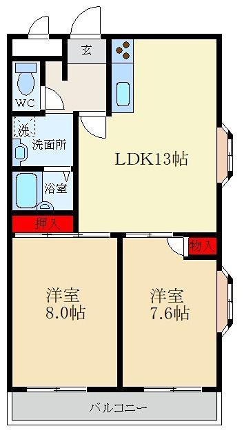 エクセラン(2LDK/5階)の間取り写真