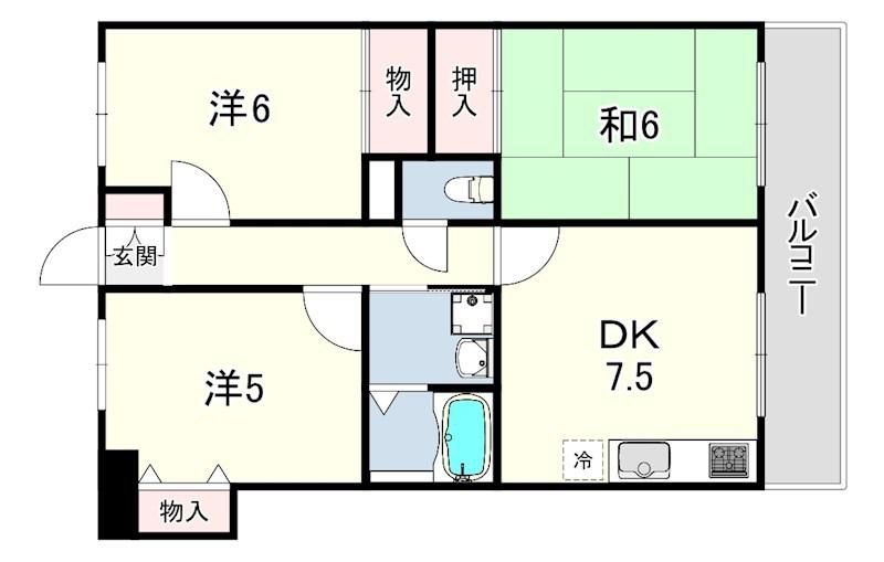 ハイツ甲南(3DK/5階)の間取り写真