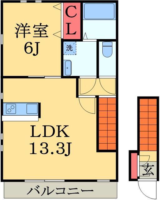 SPACE HOUSE モネの里2(1LDK/2階)の間取り写真