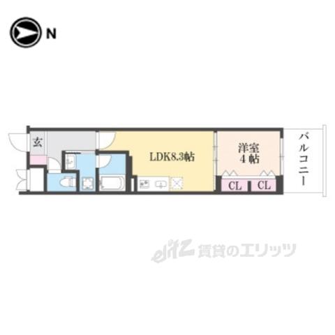 べラジオ雅び北野白梅町(1LDK/2階)の間取り写真