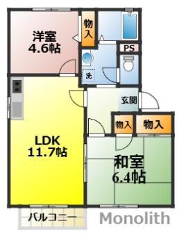 フォーレス桜ヶ丘 B棟(2LDK/1階)の間取り写真