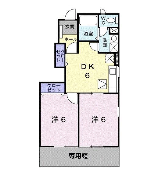 ファミーユB(2DK/1階)の間取り写真