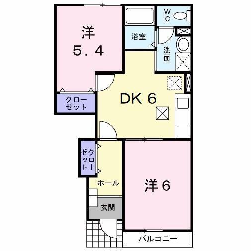 オネストハウスC棟(2DK/1階)の間取り写真