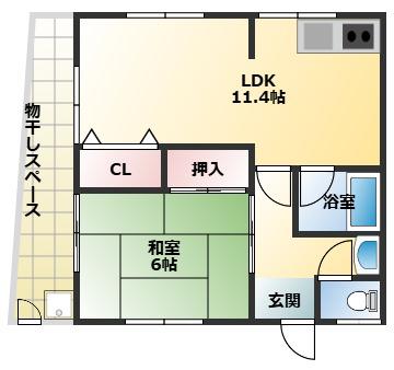 メゾン朝来(1LDK/1階)の間取り写真