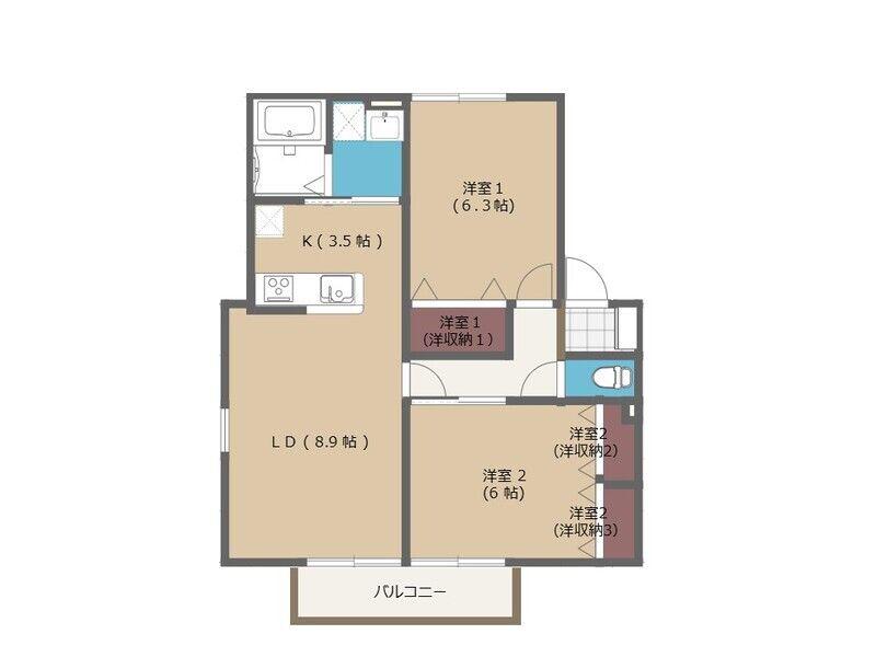 グリーンヒルズABC C(2LDK/2階)の間取り写真