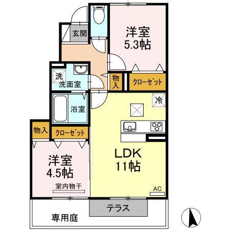 サンロード仏生山(2LDK/1階)の間取り写真
