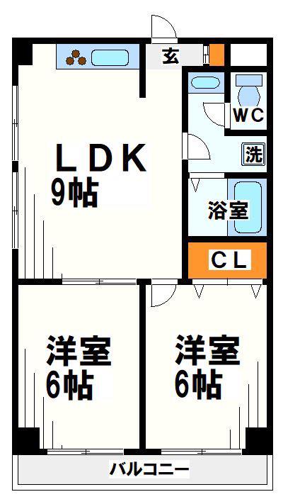 ドンジョン国領(2LDK/4階)の間取り写真