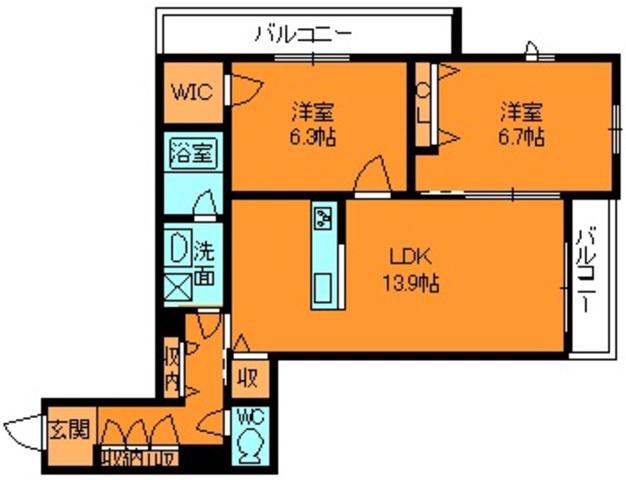 ベル・フィオーレ(2LDK/2階)の間取り写真