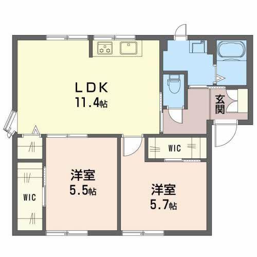 洋光シャインハウス B棟(2LDK/1階)の間取り写真