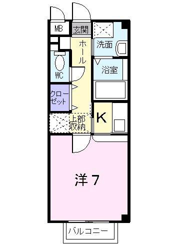 プロムナードひばり(1K/1階)の間取り写真