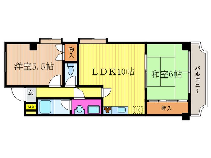 サンヴェール桂(2LDK/2階)の間取り写真