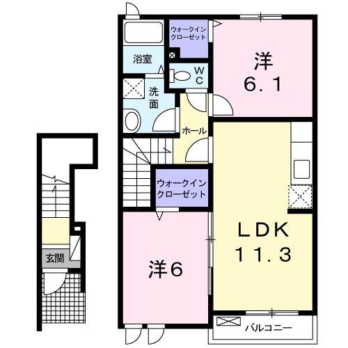 ザ サニーヴィラ 箸蔵(2LDK/2階)の間取り写真