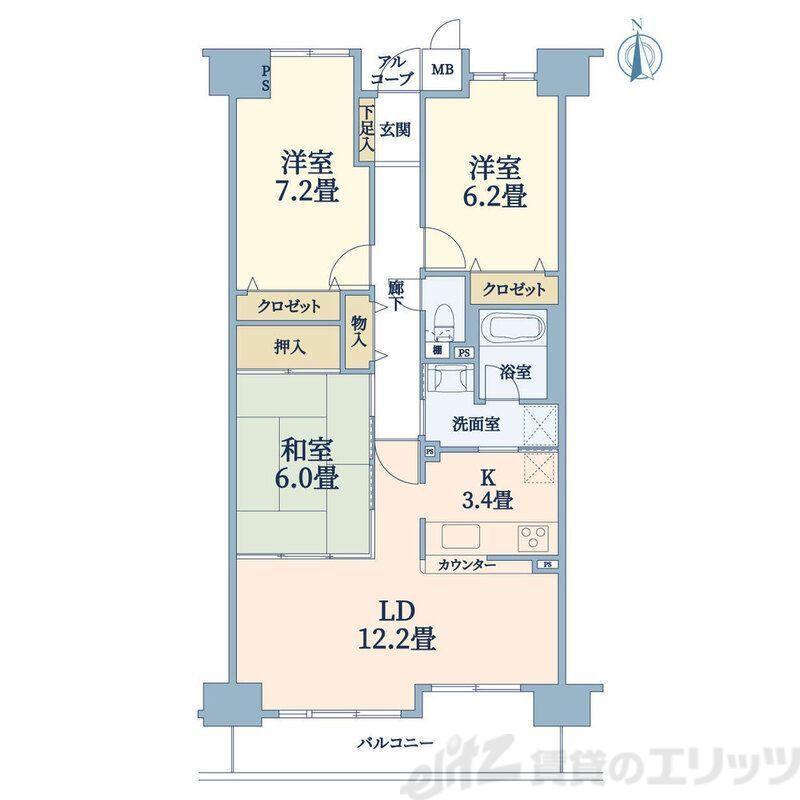 グランアークス千里山(3LDK/6階)の間取り写真