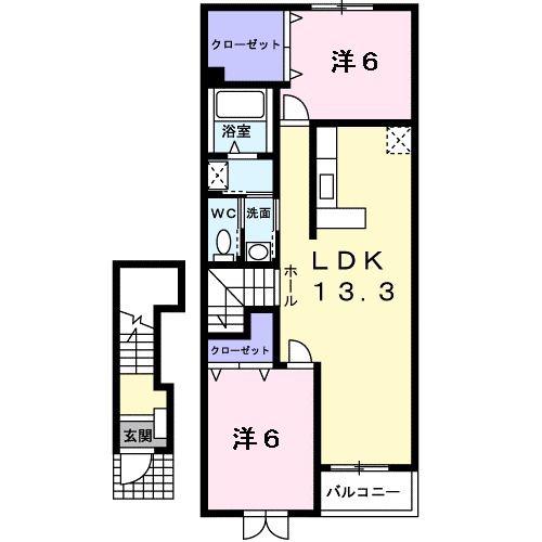 リュエルメゾンTY(2LDK/2階)の間取り写真