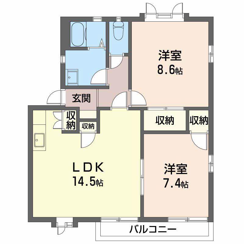 ラプラス稲田(2LDK/2階)の間取り写真