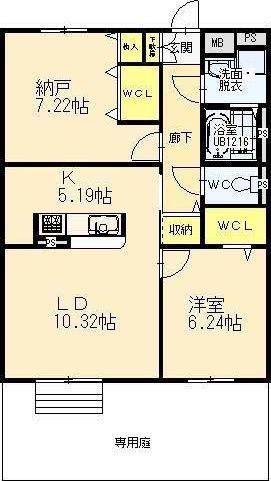 ロテュスエタン(2LDK/1階)の間取り写真