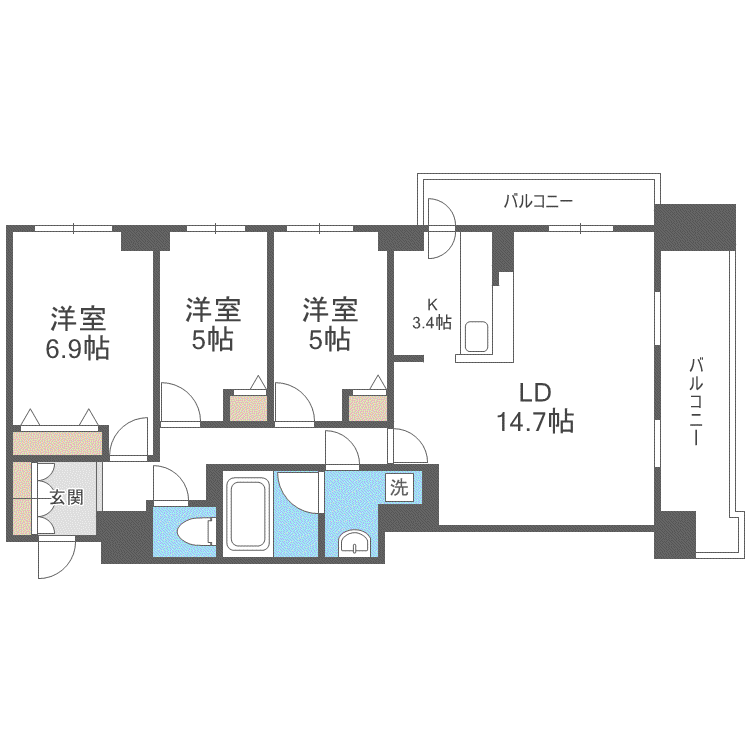 レジディア円山北5条(3LDK/3階)の間取り写真