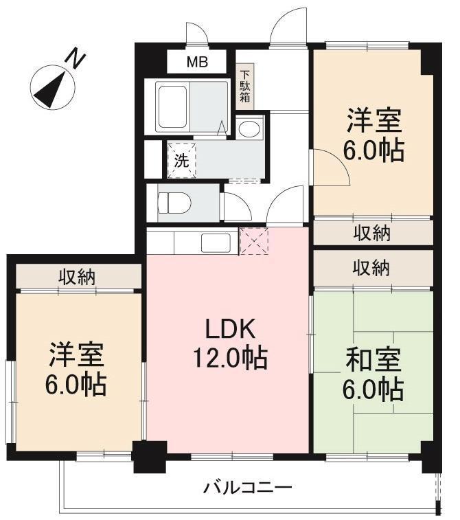 屋島ハイツ(3LDK/5階)の間取り写真