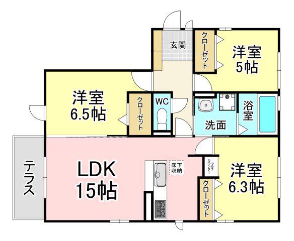オリーブ学研台 B棟(3LDK/1階)の間取り写真