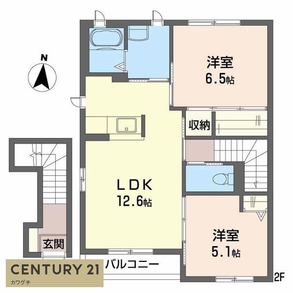 サンステージ恩田(2LDK/2階)の間取り写真