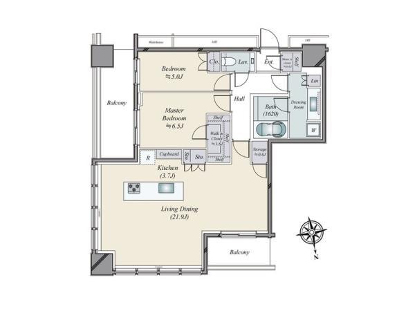 WORLD TOWER RESIDENCE(2LDK/32階)の間取り写真