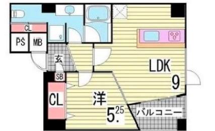 ポコアポコ三宮ハイタワー(1LDK/9階)の間取り写真