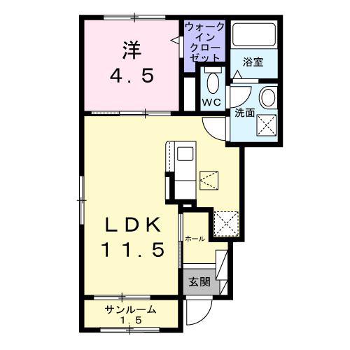 KASHIWA HILLS(1LDK/1階)の間取り写真