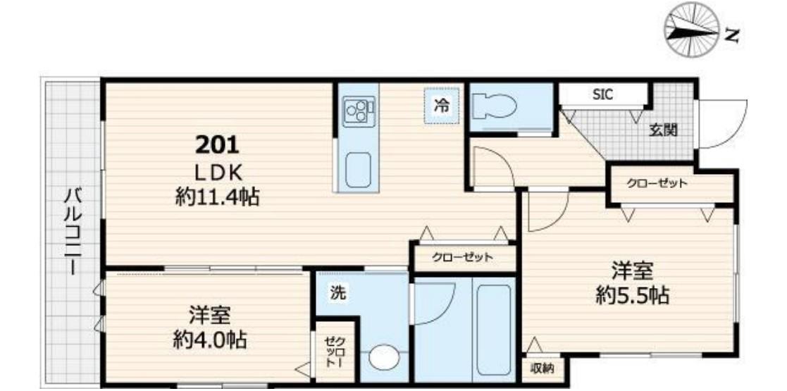 メルヴェーユ久が原(2LDK/2階)の間取り写真