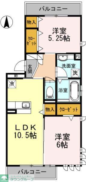 ベルグレイス湘南B(2LDK/1階)の間取り写真