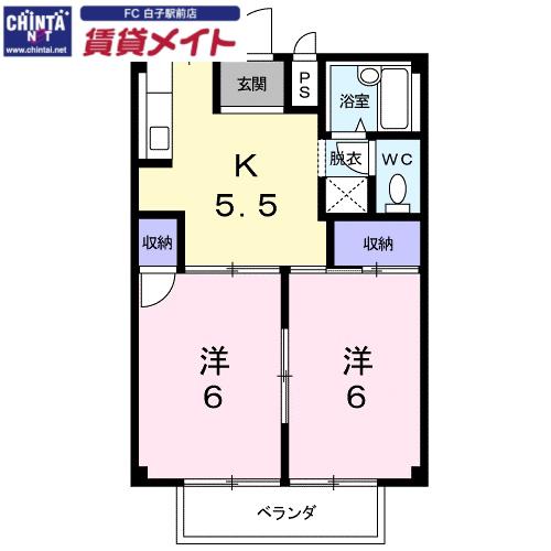 オーキッド江島B(2K/2階)の間取り写真