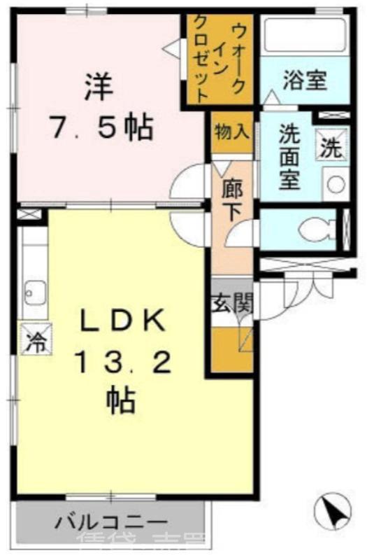 カーサ海岸通(1LDK/2階)の間取り写真