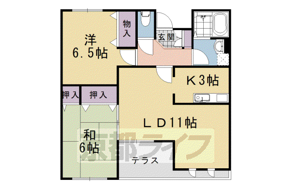 ヘーベルヒルズ西向日(2LDK/2階)の間取り写真