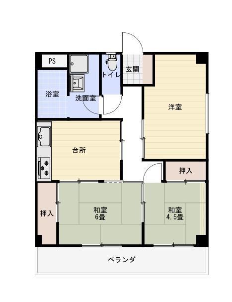 エクセレント宝殿 2号棟(3DK/3階)の間取り写真