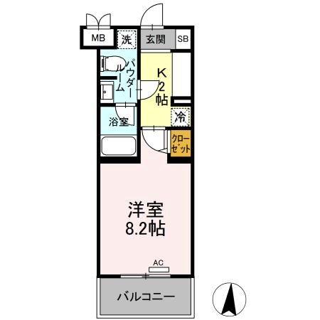ファンディ平塚(1K/5階)の間取り写真