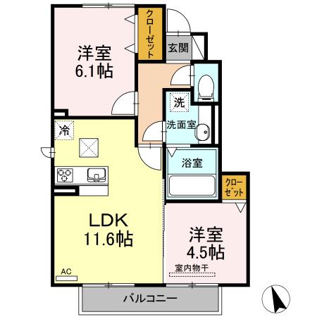 天神山ヒルズ(2LDK/1階)の間取り写真